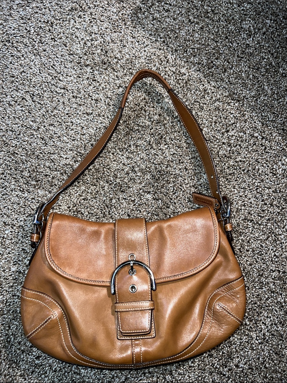 Coach Leather Shoulder Bag in Camel Brown - Classic Women's Handbag